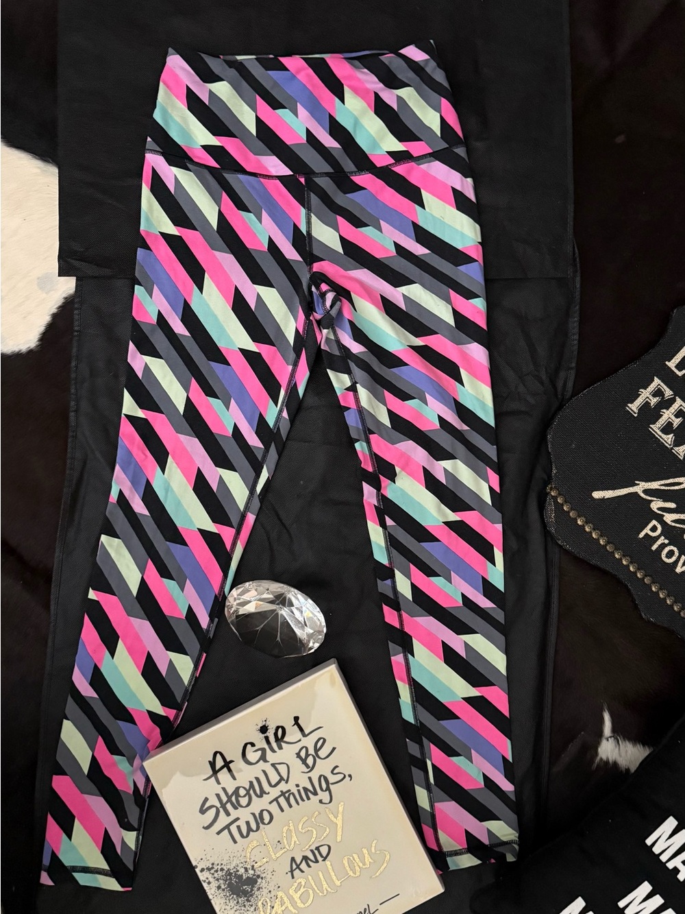 Victoria's Secret Multicolor Geometric Leggings - Pink, Black, Mint, Purple